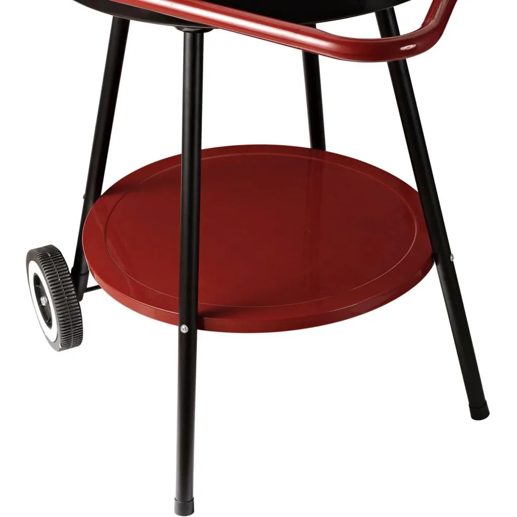 Charcoal grill round grill on wheels with shelf metal red
