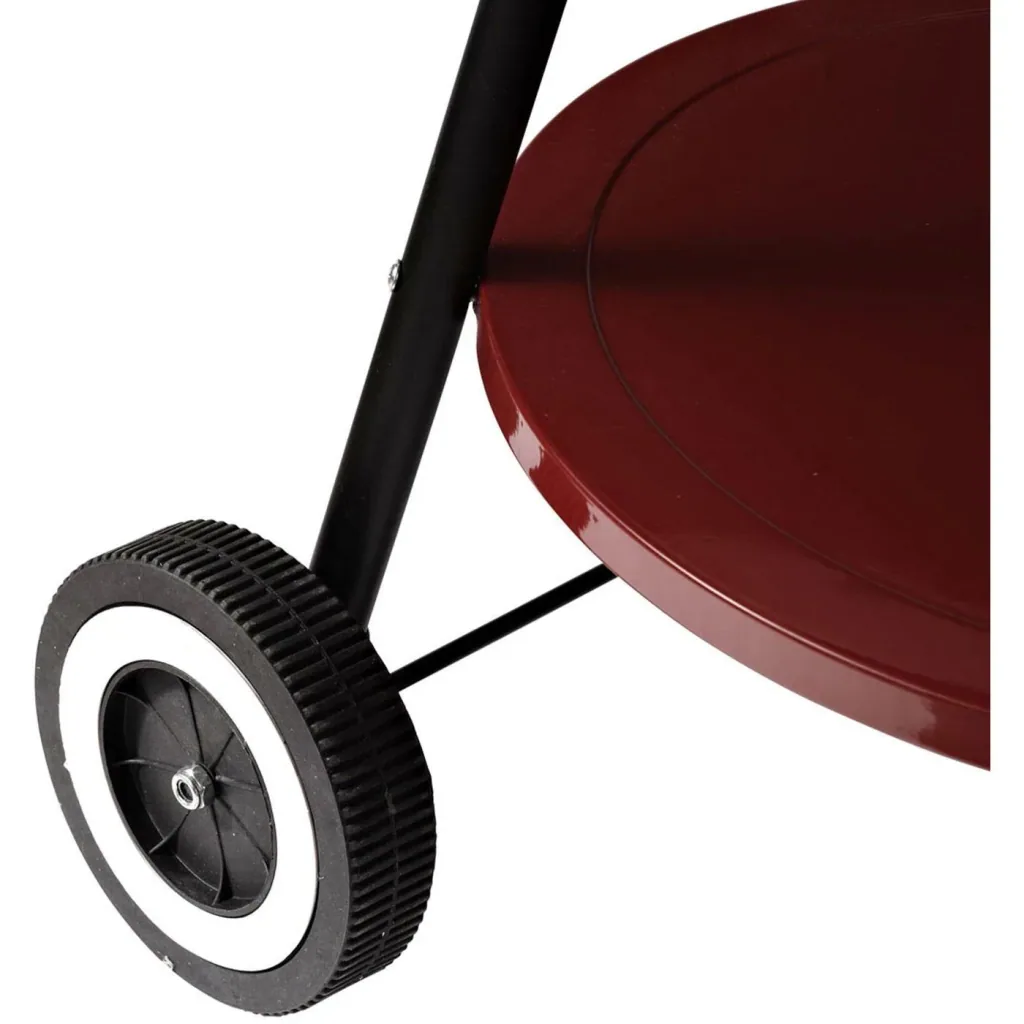 Charcoal grill round grill on wheels with shelf metal red