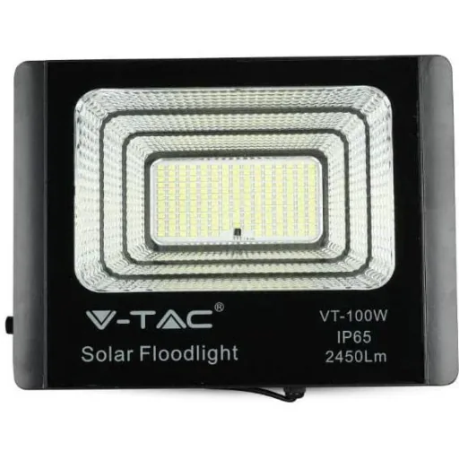 VT-100W Solar Floodlight with Solar Panel - 2450 Lm - 6000K - Black