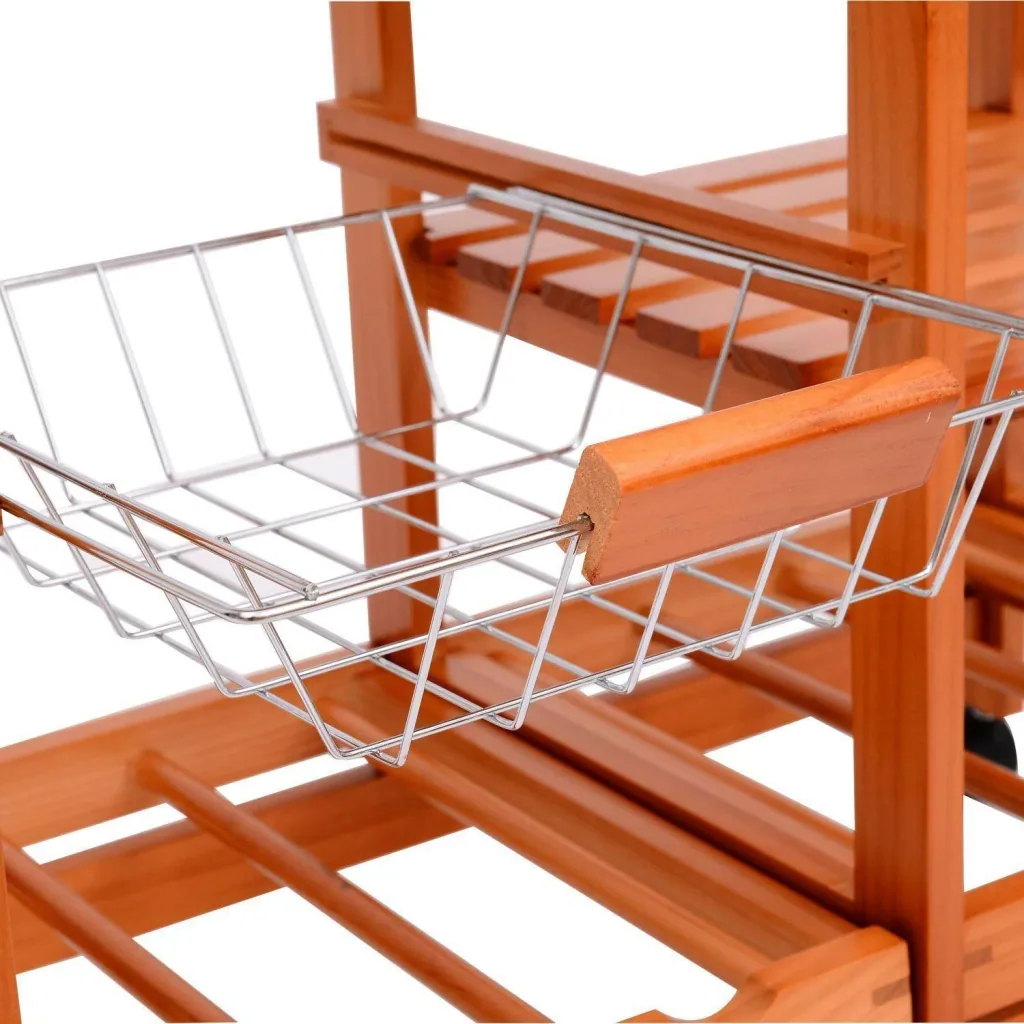 Wooden kitchen trolley with 2 drawers and bottle rack