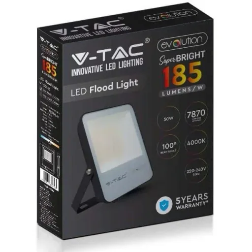 VT-50185 LED Floodlight - 50 W - 7870 Lm - 6400K - Black - Extra Efficient