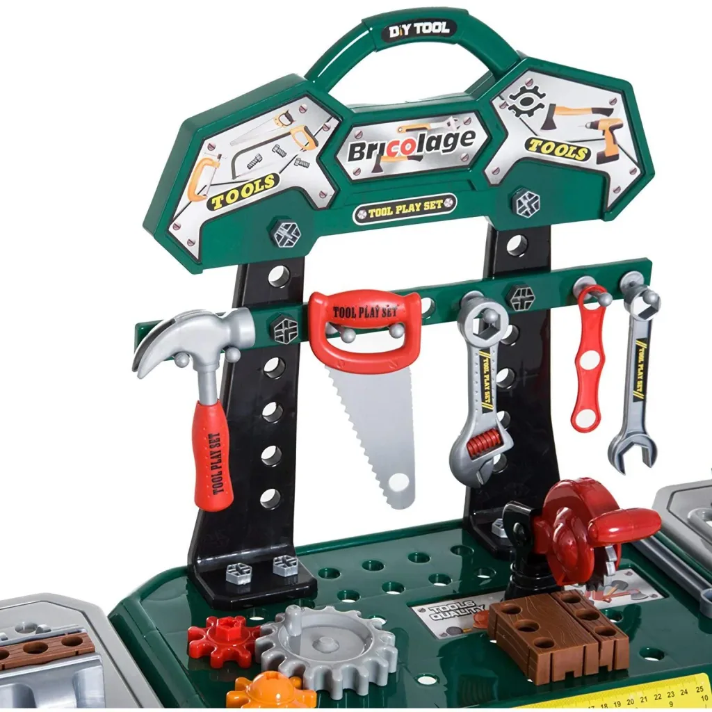 Children's work table workbench table with 121 accessories role play green