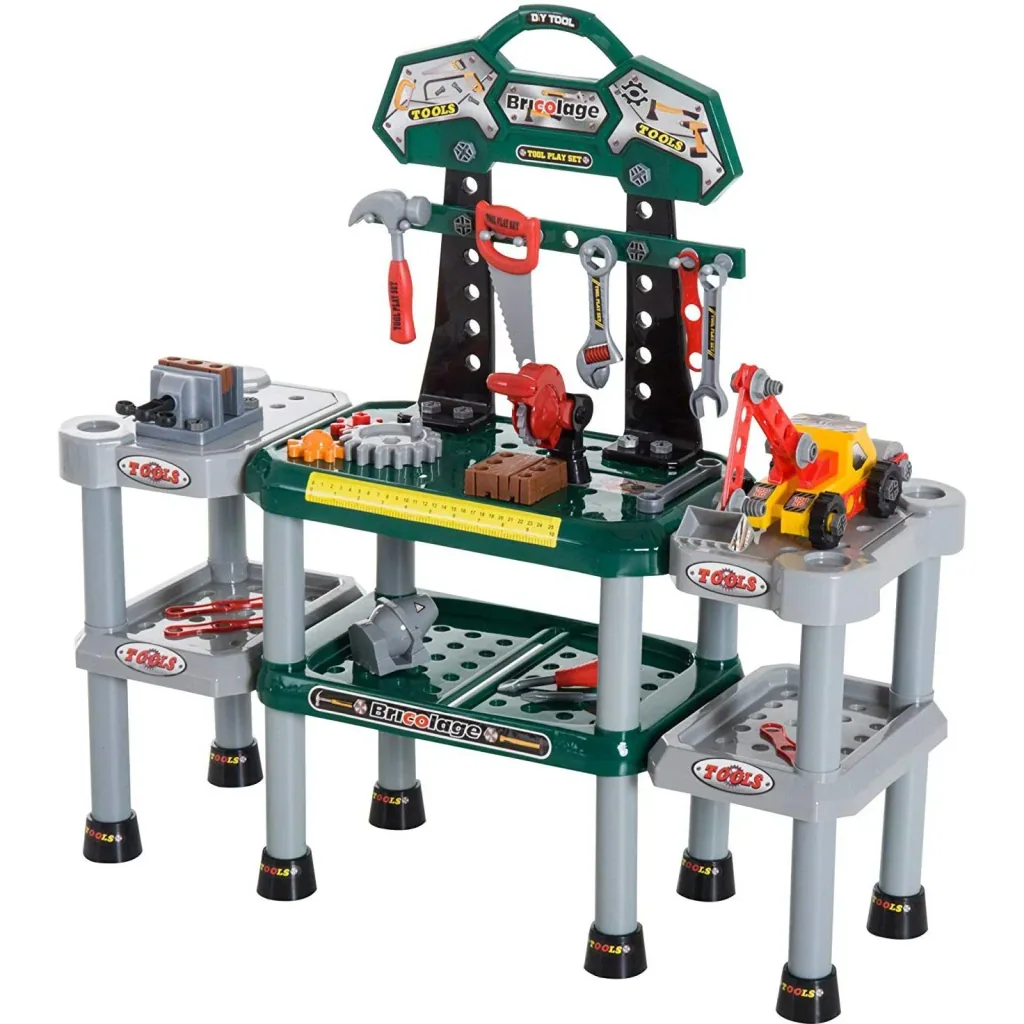 Children's work table workbench table with 121 accessories role play green