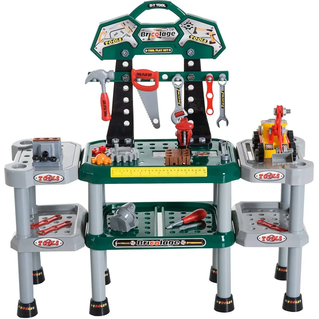 Children's work table workbench table with 121 accessories role play green