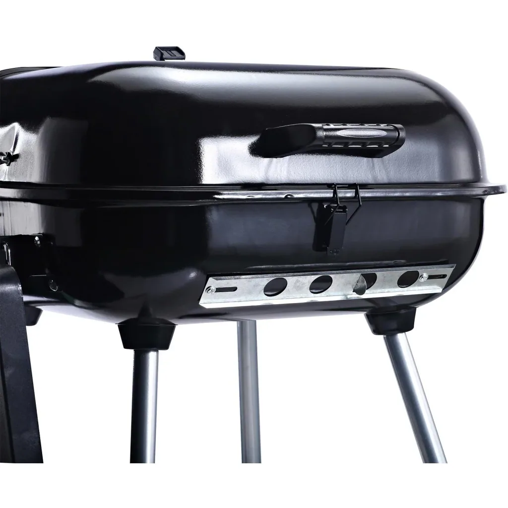 Charcoal grill, grill cart, stand grill with wind protection, 2 x storage compartments, metal, black, 96 x 61 x 83 cm