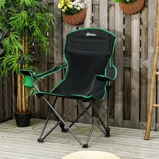 Camping chair with cup holder black, green