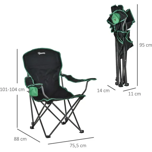 Camping chair with cup holder black, green