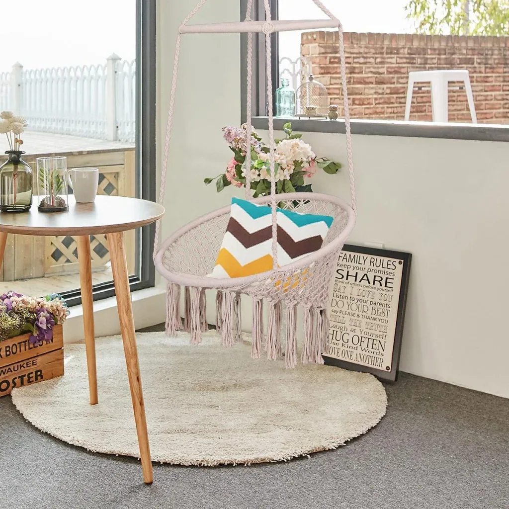 Hanging chair in vintage style beige
