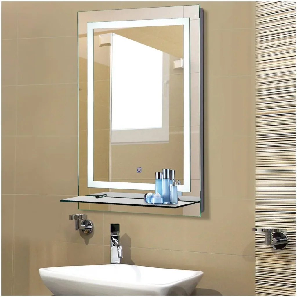 kleankin® LED bathroom mirror with glass shelf 38W 70x50cm