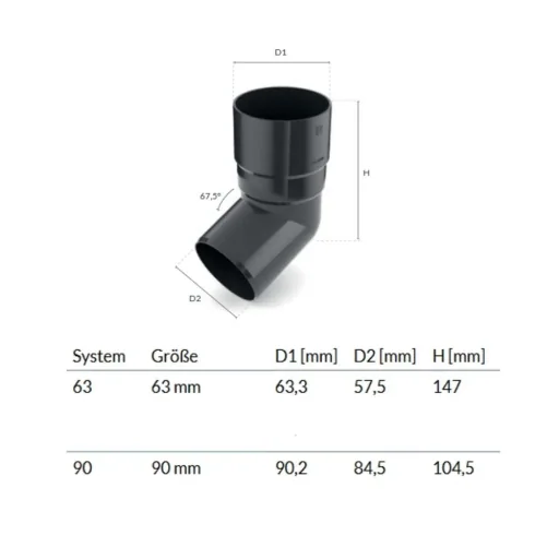 67.5° Graphite Gutter Elbow for System 63