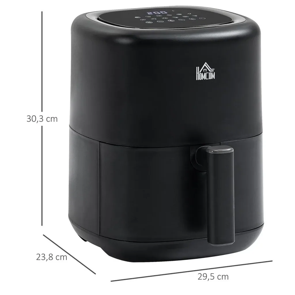 Hot Air Fryer 3 L 1300W with 12 Menus LED Display Non-Stick Basket Black 29.5 x 23.8 x 30.3 cm