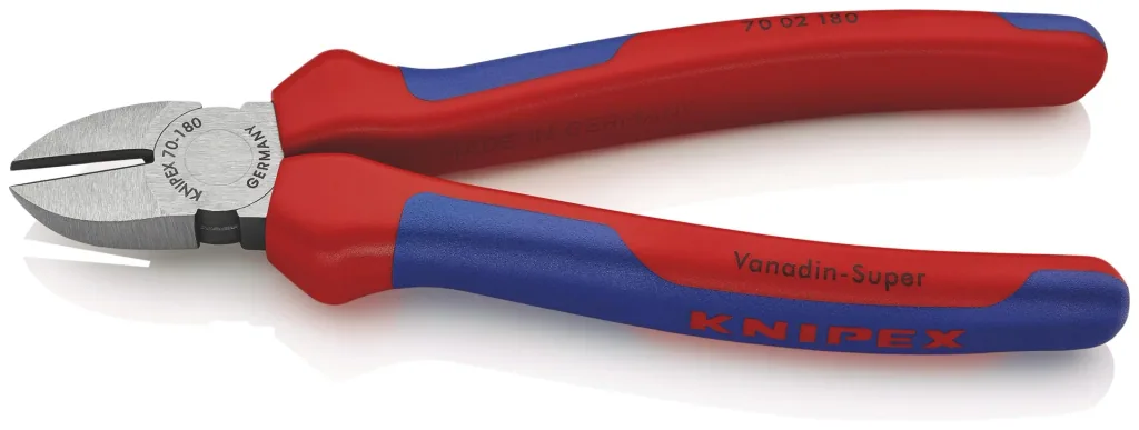 Side cutters with multi-component grips, black atramentized, polished, 180 mm cutting edge with bevel