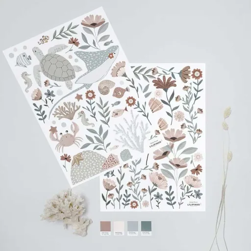 Lilipinso Wall Sticker A3 underwater animals gray blue pink