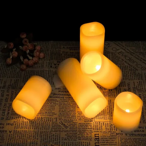 5 LED flickering real wax candles white with remote control & timer