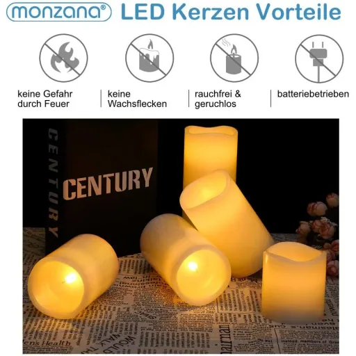 5 LED flickering real wax candles white with remote control & timer