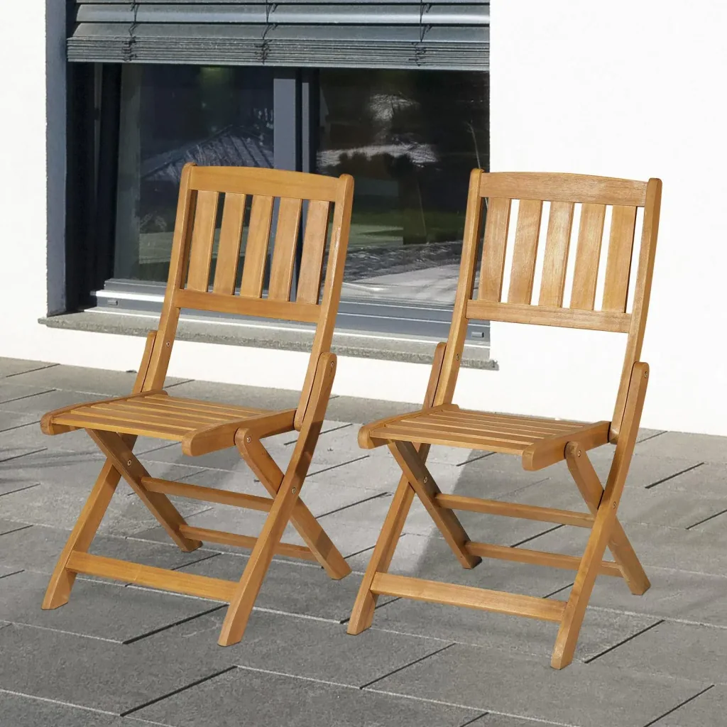 Set of 2 folding chair folding armchair garden chair camping chair foldable acacia wood natural 56 x 47 x 89.5 cm