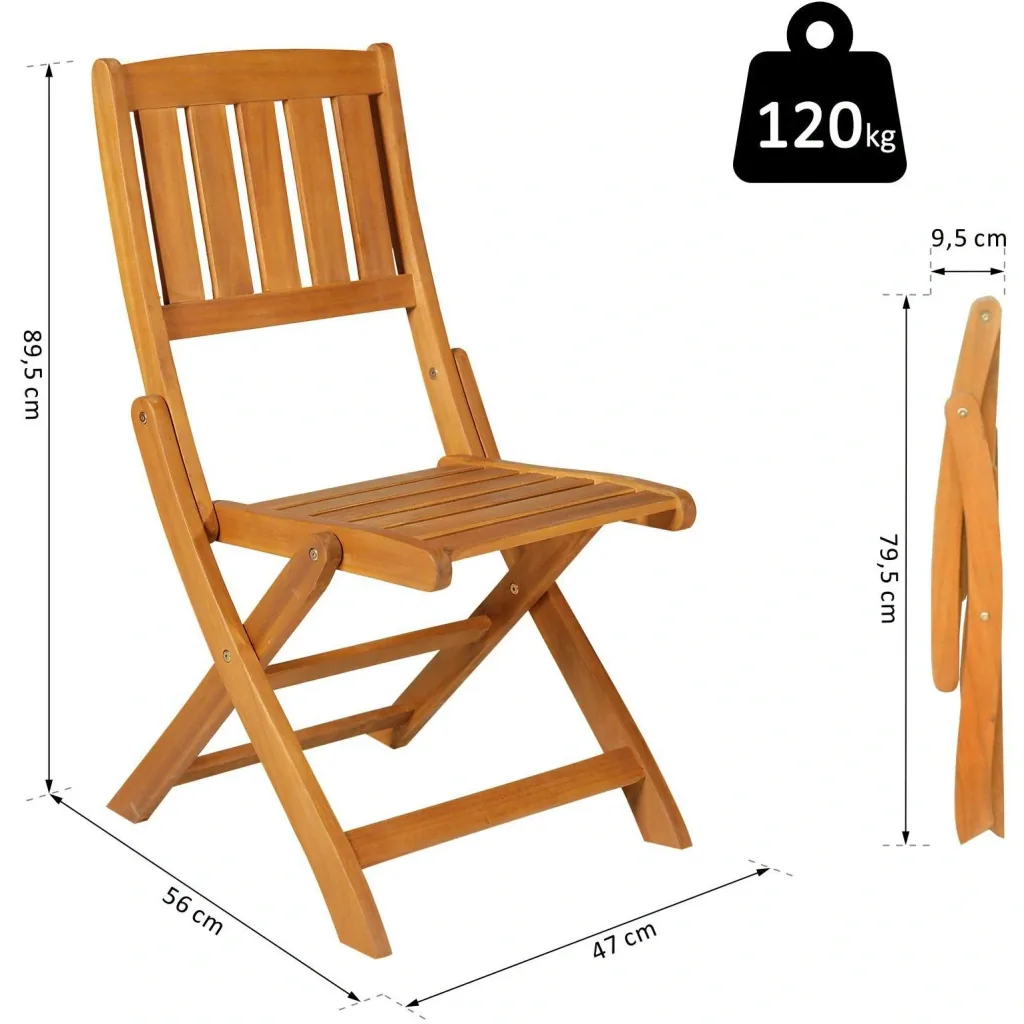 Set of 2 folding chair folding armchair garden chair camping chair foldable acacia wood natural 56 x 47 x 89.5 cm