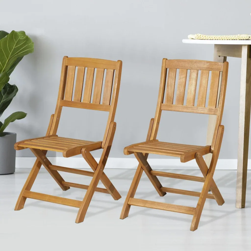 Set of 2 folding chair folding armchair garden chair camping chair foldable acacia wood natural 56 x 47 x 89.5 cm