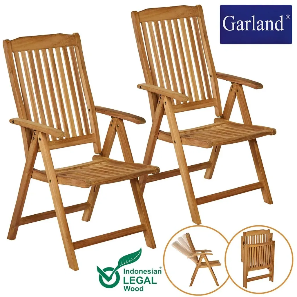 Garden chair - set of 2 - teak wood - foldable