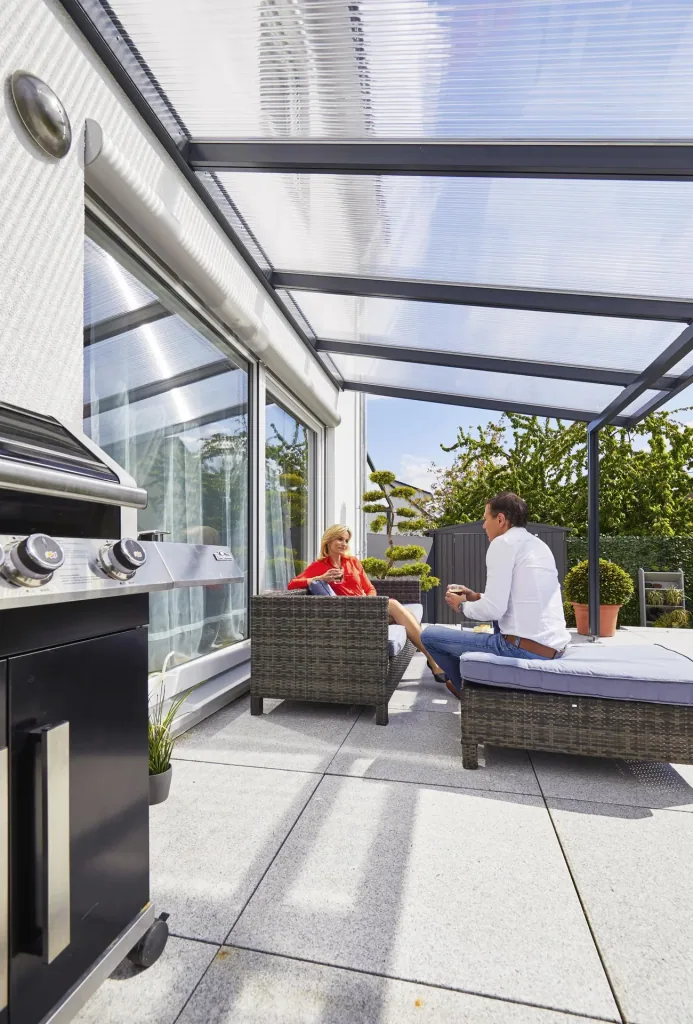 Patio roof Premium, anthracite, 3094 x 3060 mm - Polycarbonate multi-wall sheets 16 mm, bronze
