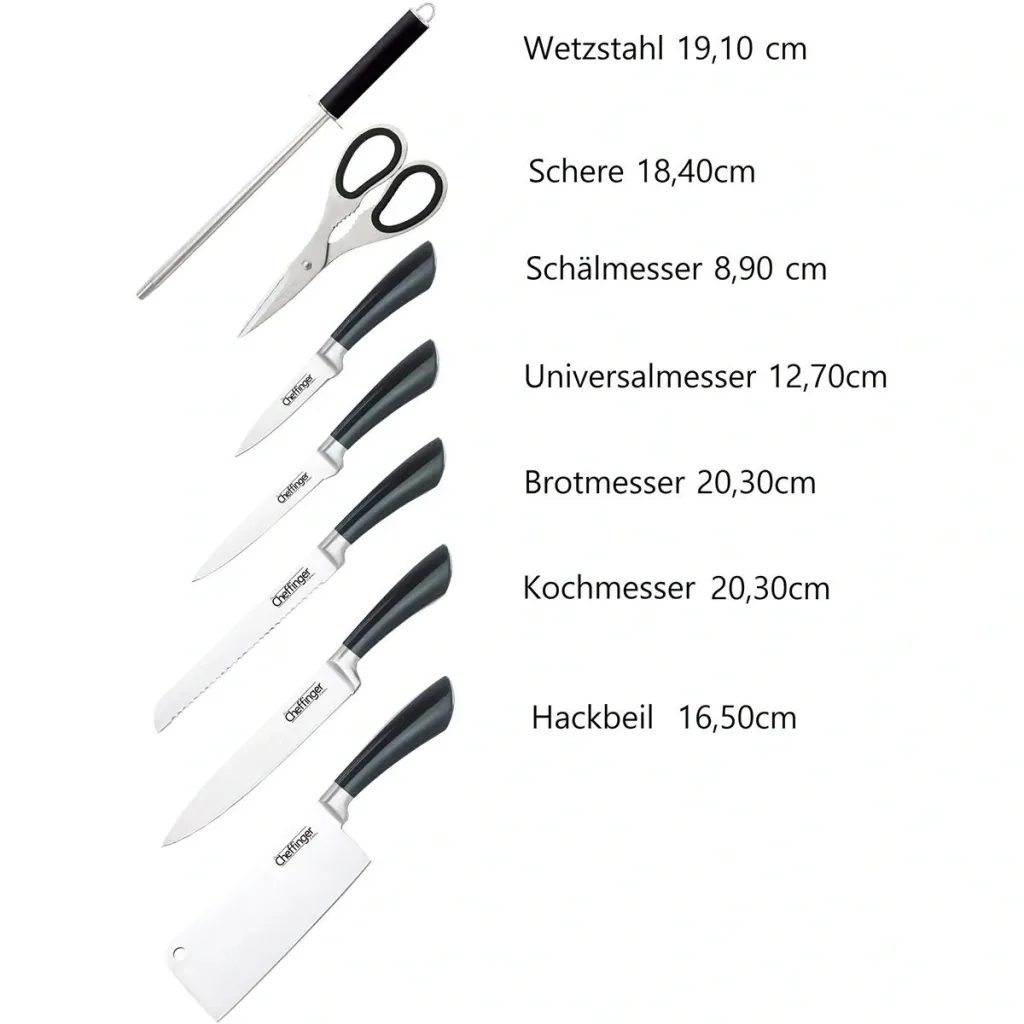 Cheffinger 8-piece knife set with stand - silver/black