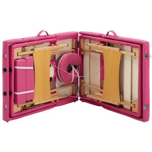 Massage table foldable 4 zones wood pink