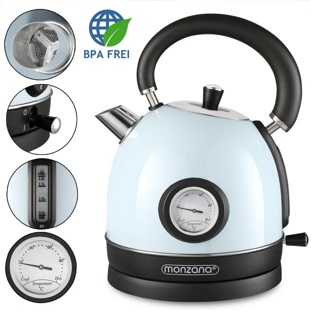 Stainless steel kettle in retro design blue 1.8L - 2200W