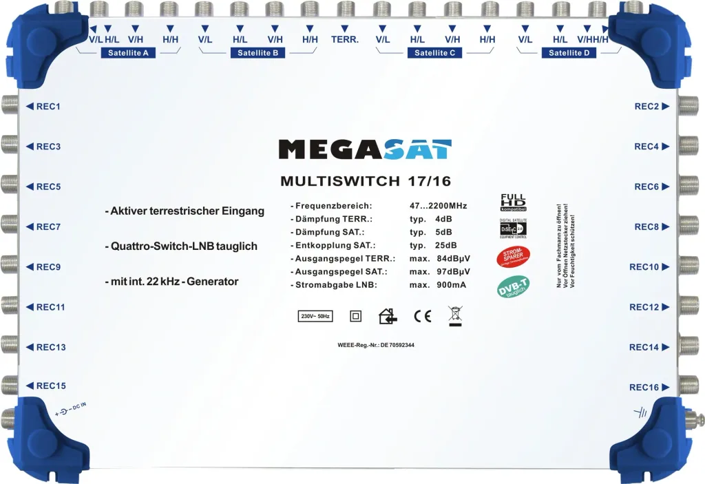 Multiswitch 17/16, Profiline - Suitable for 4 satellites up to 16 participants