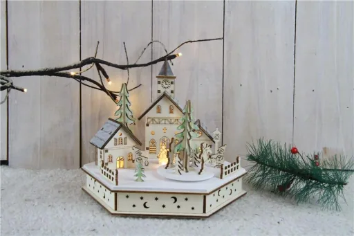 LED wooden lamp village square with 3 warm white LEDs