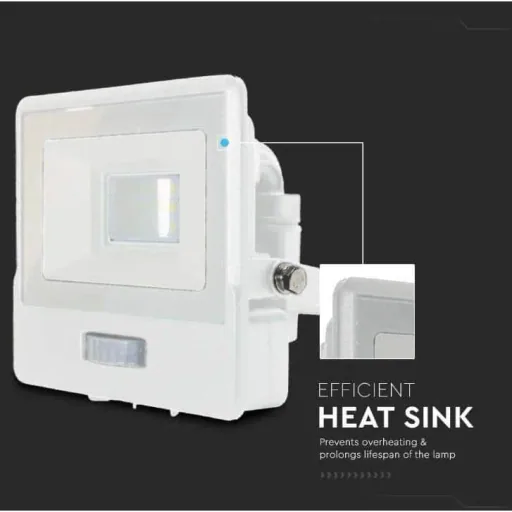 VT-118S LED Floodlight with Sensor - 10 W - 735 Lm - 6500K - White