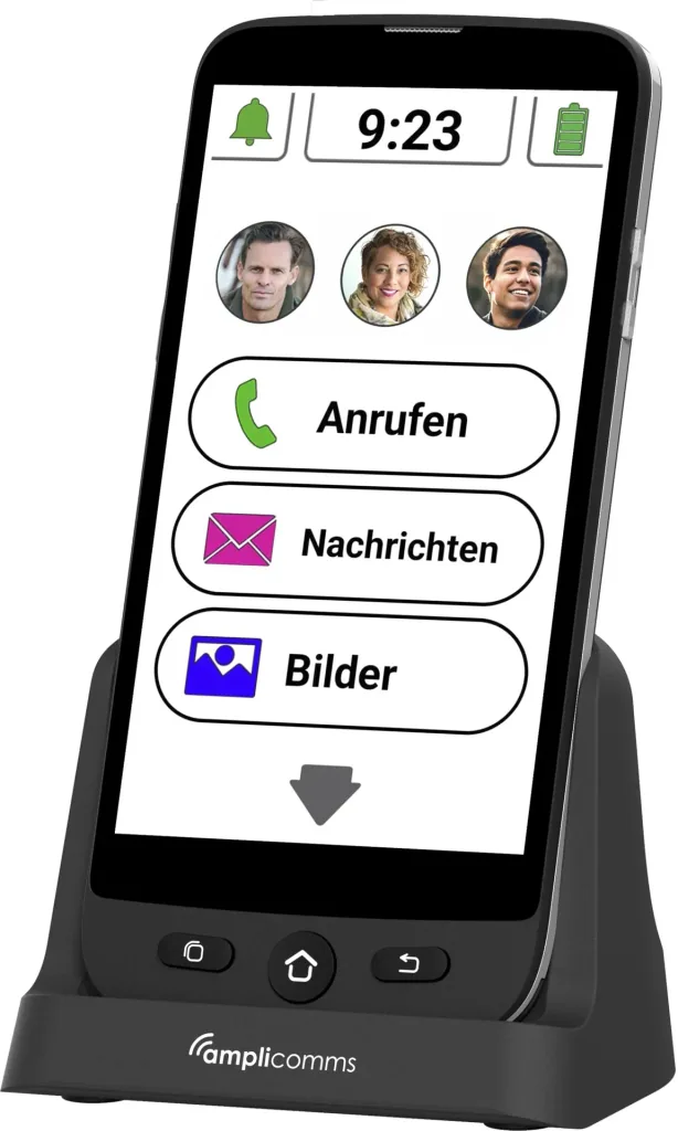 Senior Smartphone M510-C with charging cradle and lanyard