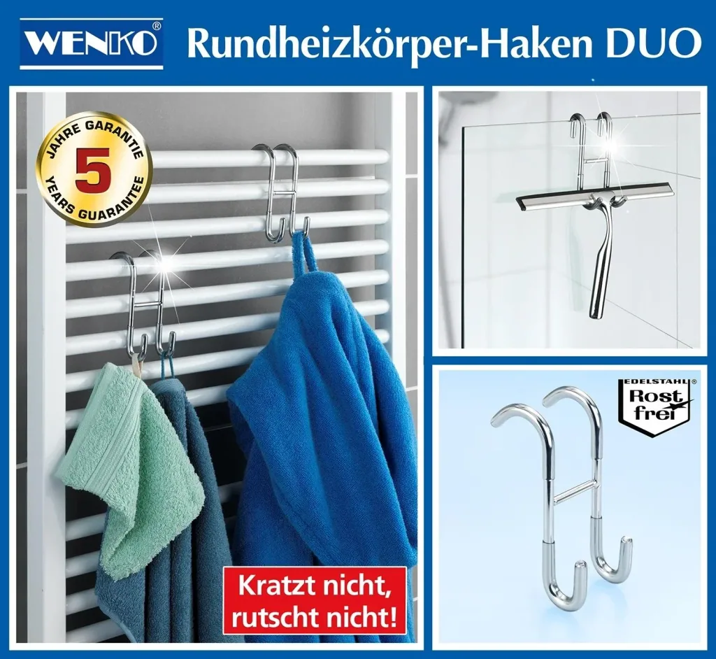 Round radiator hook "Duo", stainless steel, silver-colored