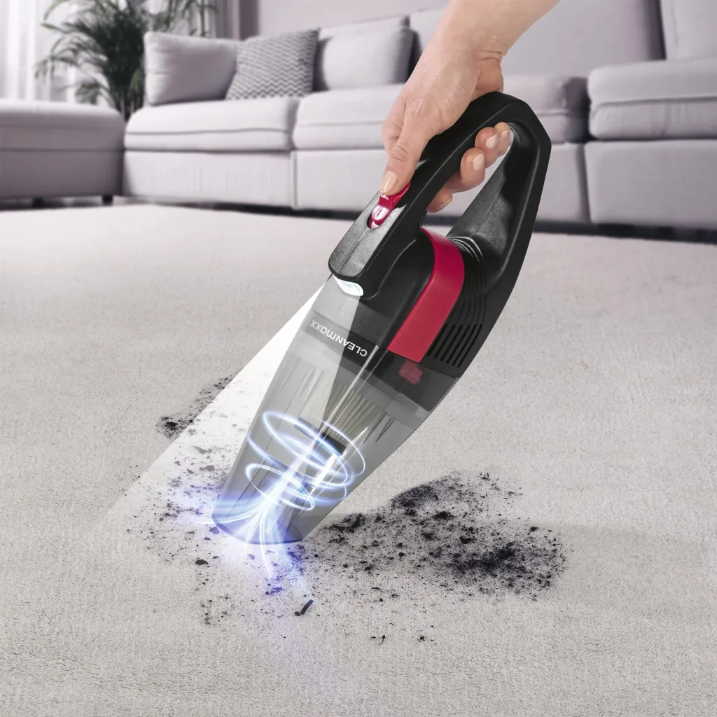 Cordless handheld vacuum cleaner, wet/dry, gray/red, 7.4 volts