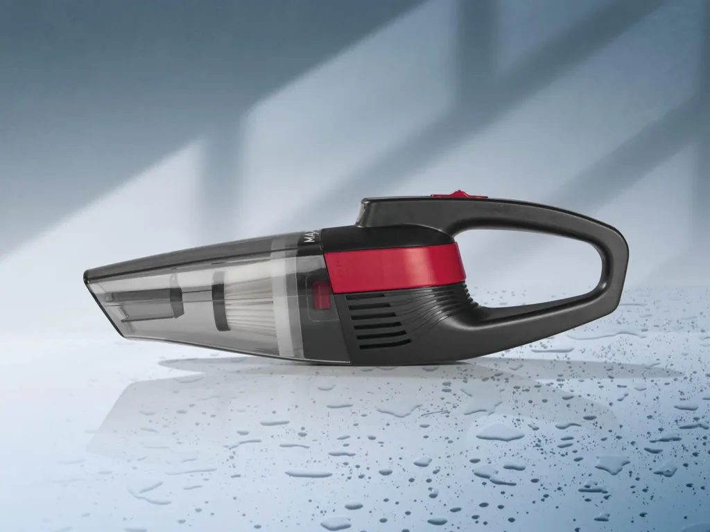 Cordless handheld vacuum cleaner, wet/dry, gray/red, 7.4 volts