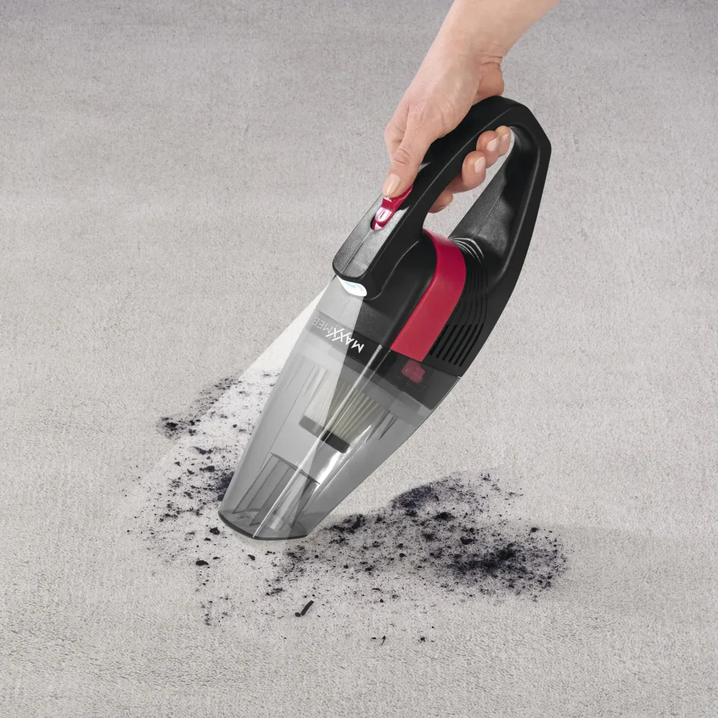 Cordless handheld vacuum cleaner, wet/dry, gray/red, 7.4 volts