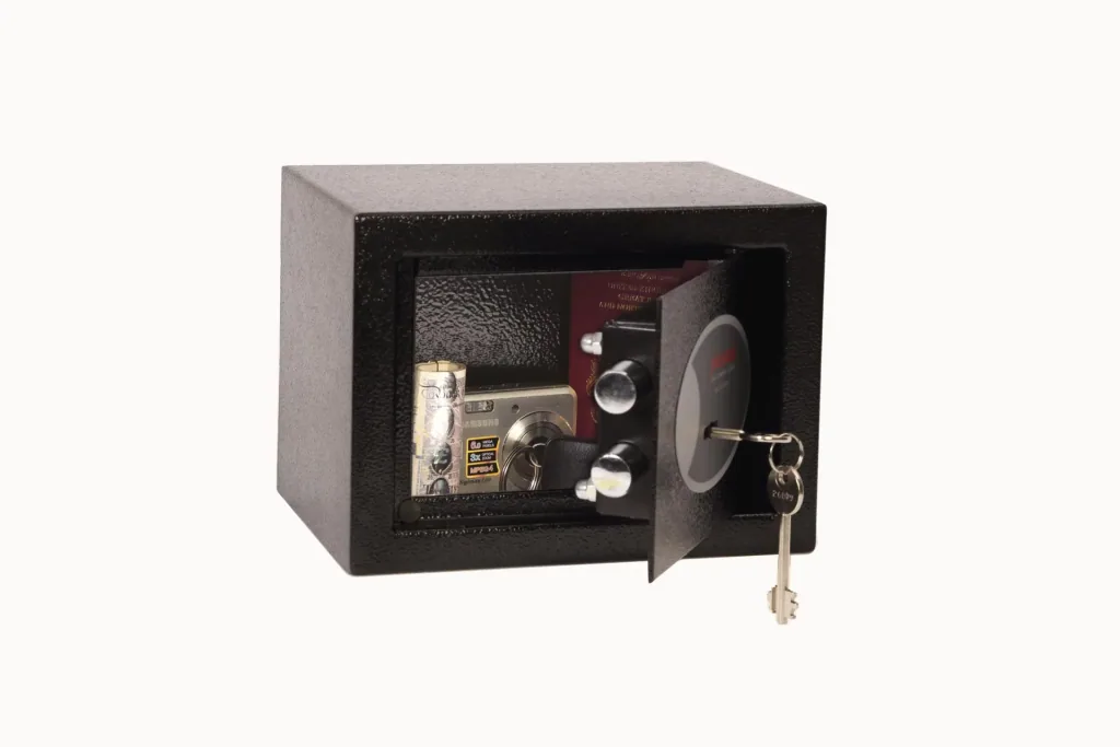Compact Home Office security safe with key lock, black