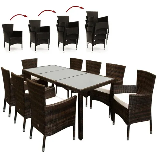 Garden set polyrattan set 17 - stackable Bali brown