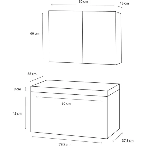 Shallow bathroom furniture 80cm - black