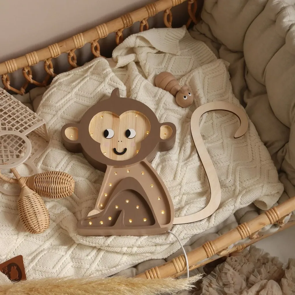 Little Lights Children's Nightlight, Monkey – 100% Natural Pine Wood