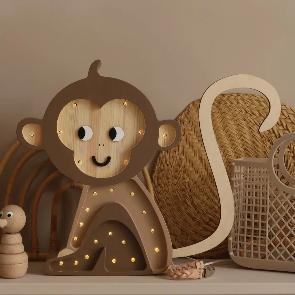 Little Lights Children's Nightlight, Monkey – 100% Natural Pine Wood