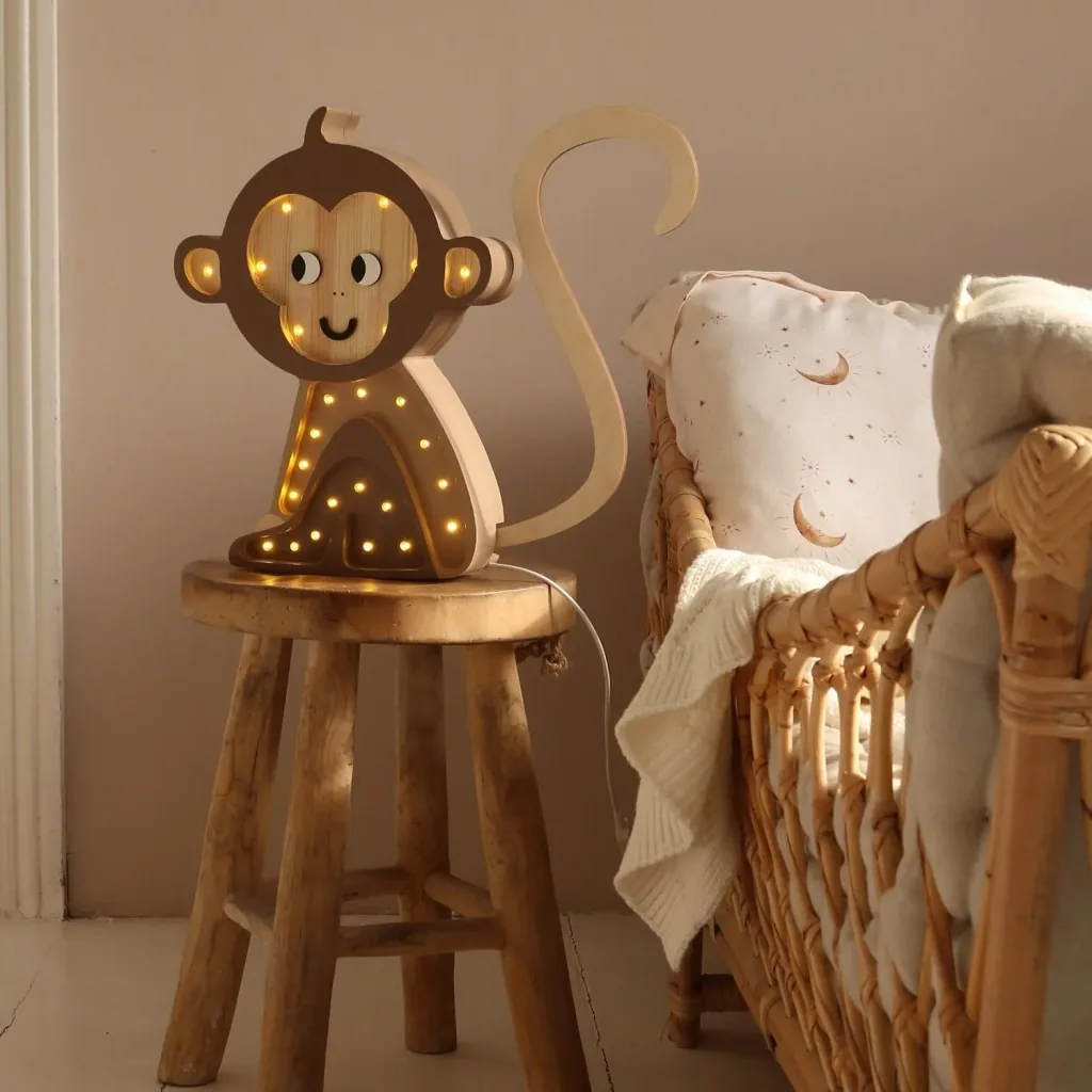 Little Lights Children's Nightlight, Monkey – 100% Natural Pine Wood