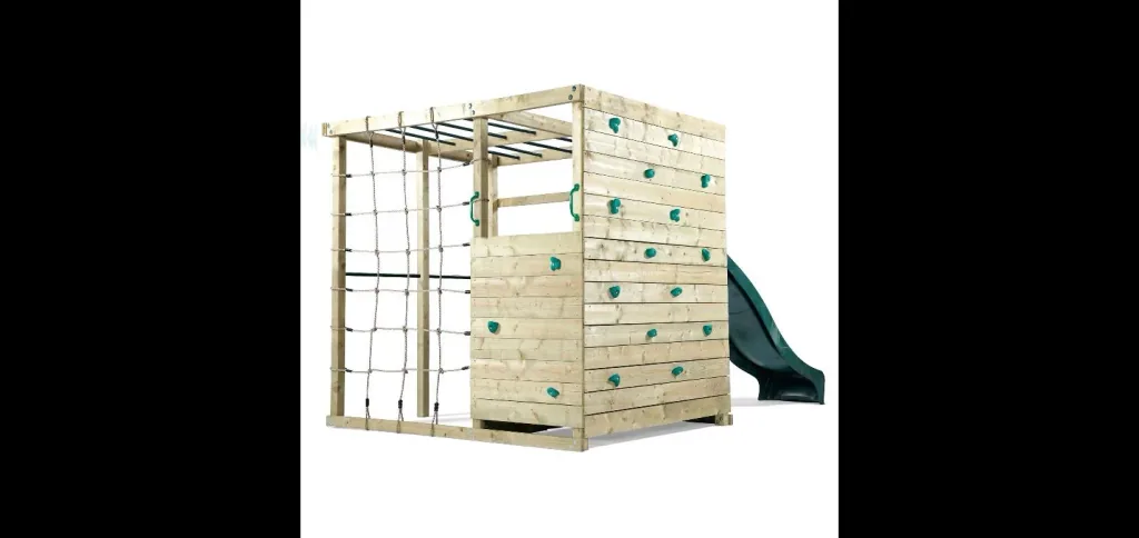 Wooden climbing cube, outdoor climbing cube, children, climbing wall, climbing net, monkey bar, trapeze bar, slide