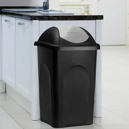 Waste bin black/silver 60L