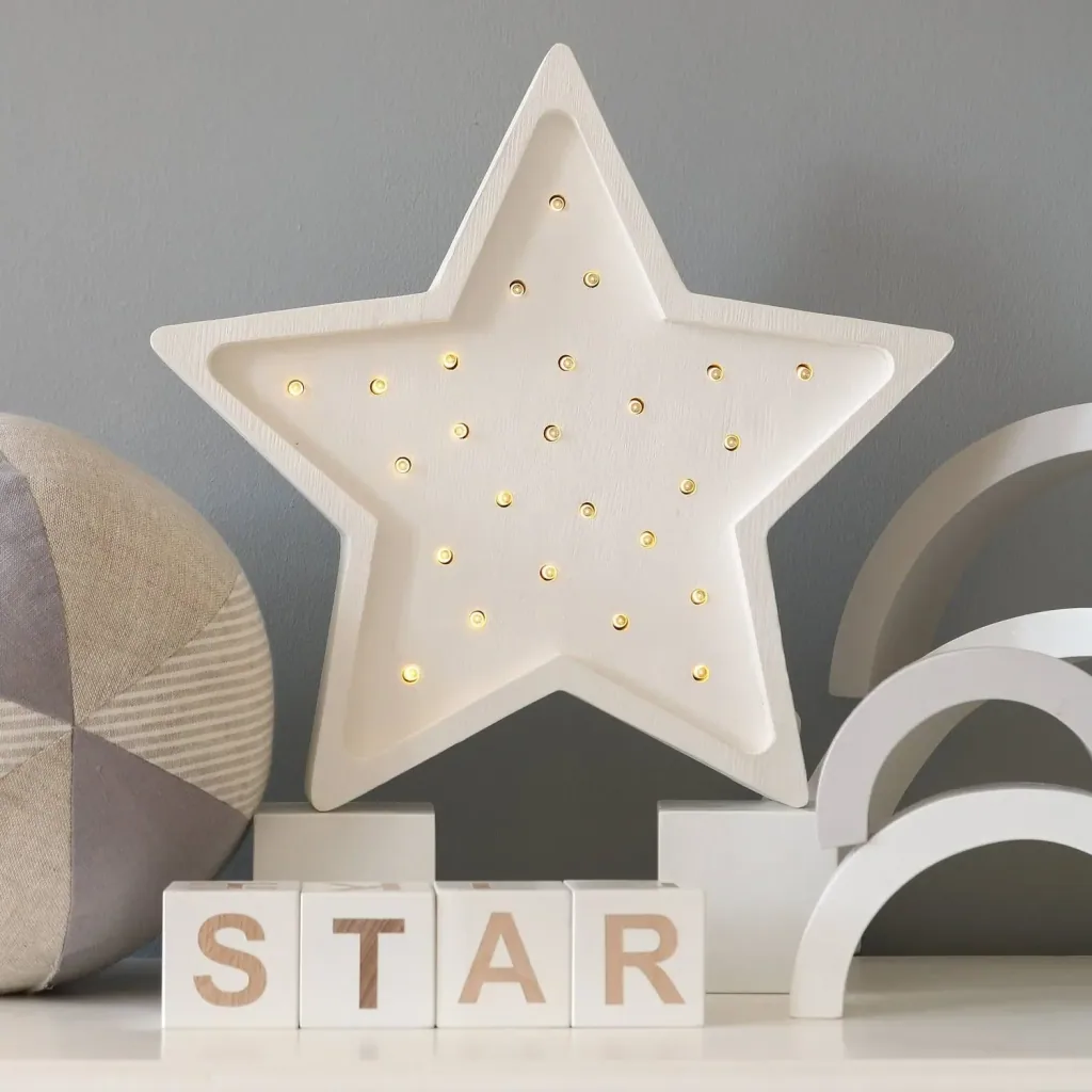 Little Lights Children's Night Light, Star Lamp – 100% Natural Pine Wood