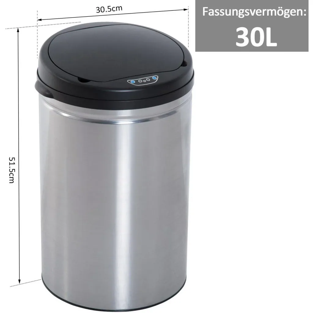 Stainless steel trash can 30L automatic sensor with inner bucket (round)