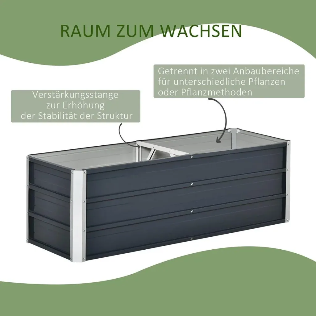 Raised bed made of steel garden bed planter flower box flower pot with gloves dark grey 125 x 47 x 40 cm