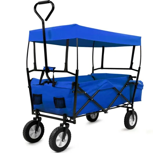 Blue folding sack barrow with removable roof