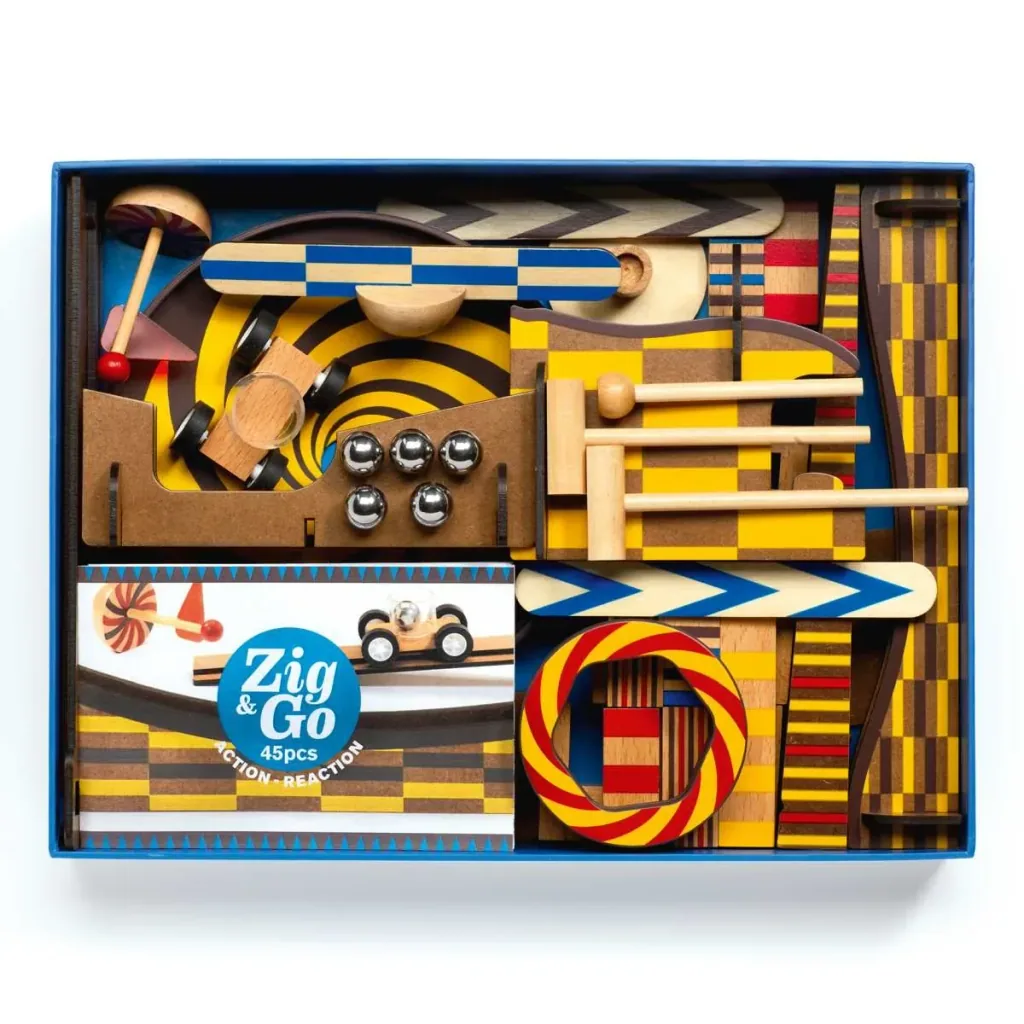 Djeco Baukasten, Denkspiel, Holzbaukasten - Zig & Go, 45 Teile