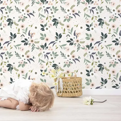 Lilipinso fleece wallpaper flowers light pink green