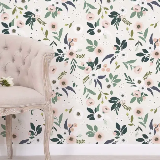 Lilipinso fleece wallpaper flowers light pink green